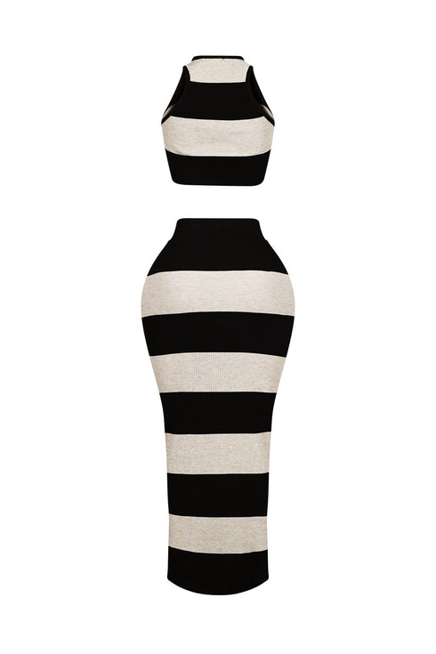 Sophisticated Knit Striped Top & Skirt SET